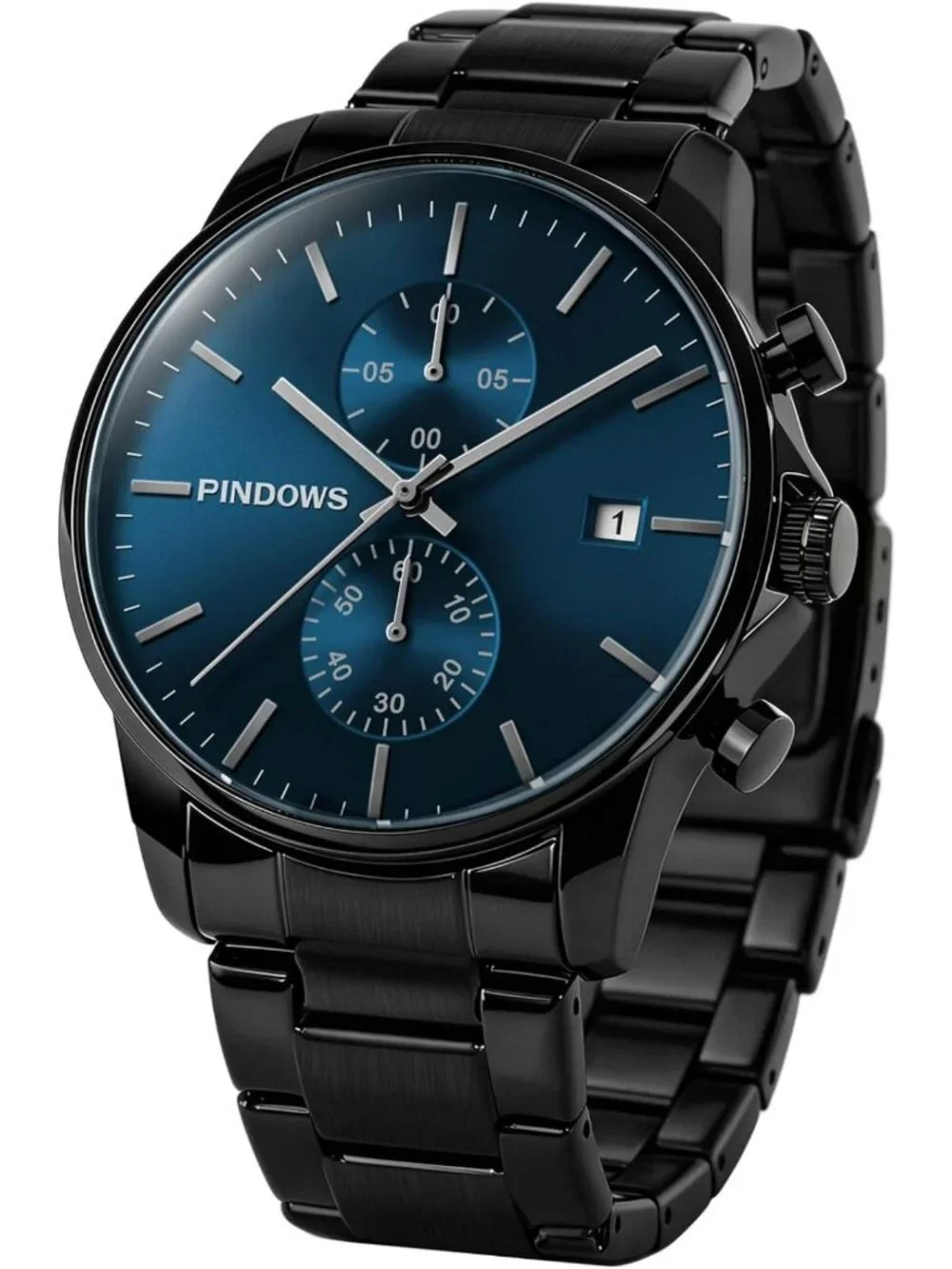 Men's Black Minimalist Chronograph Watch | Stainless Steel, Water Resistant